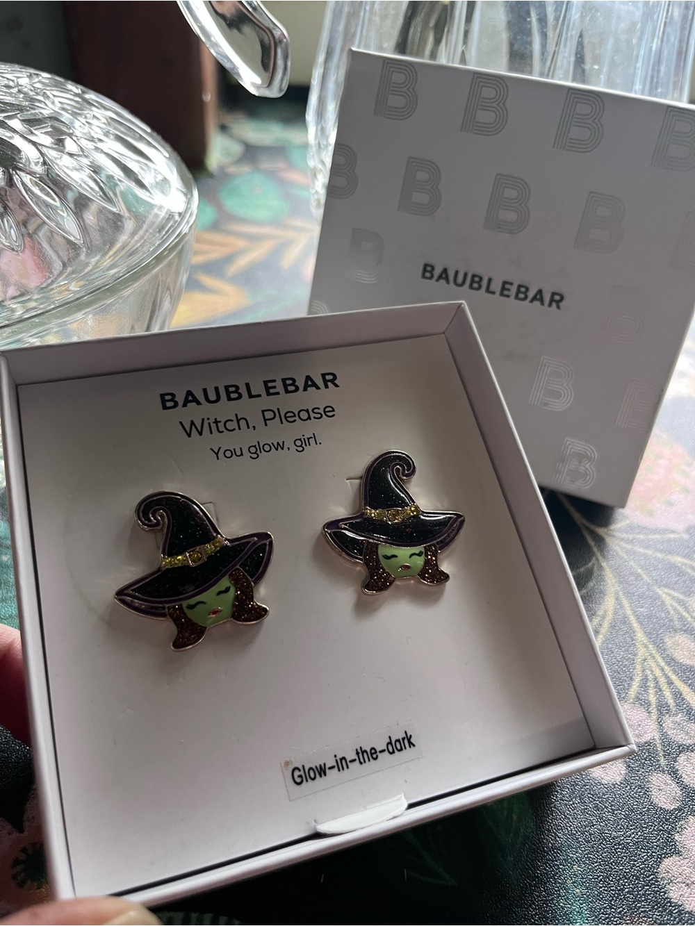 BaubleBar Witch, Please Glow-in-the-Dark Witch Stud Earrings - Green & Black